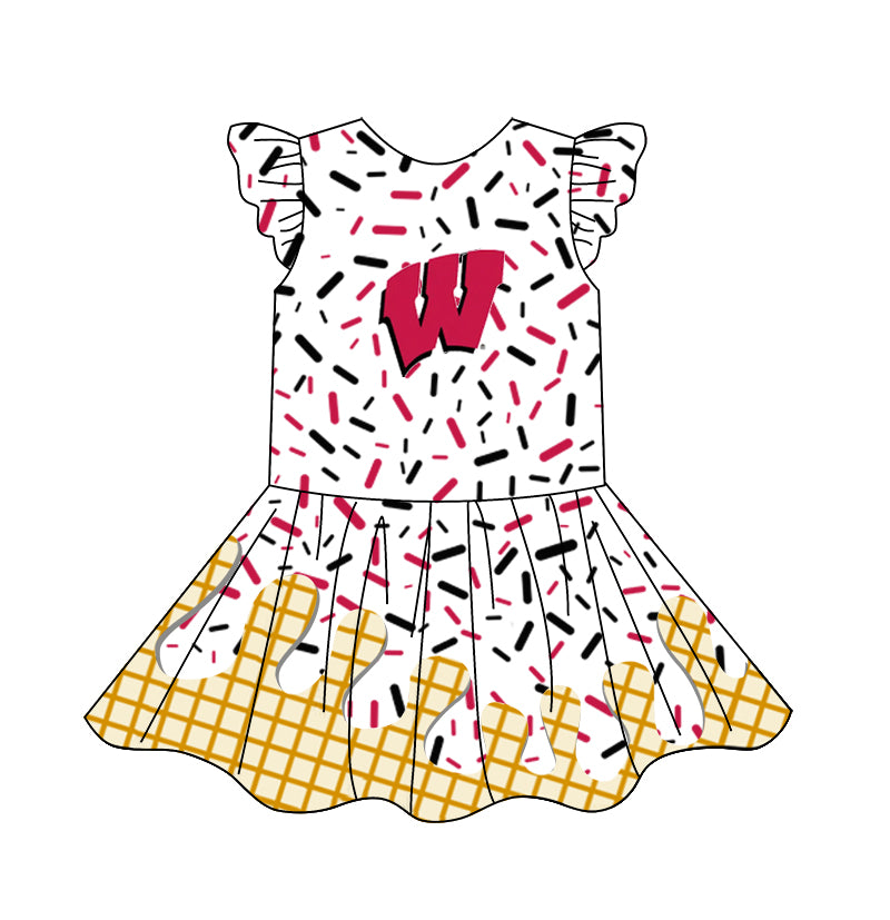 custom moq 3 eta 6-7weeks baby girls clothes team red flying Sleeves Dress