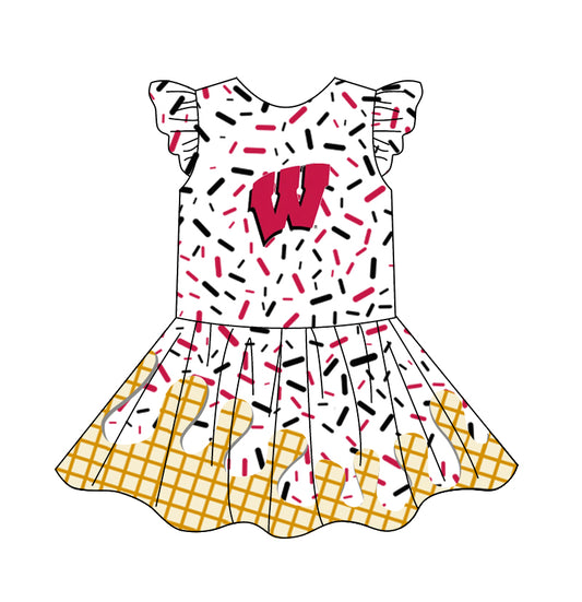 custom moq 3 eta 6-7weeks baby girls clothes team red flying Sleeves Dress