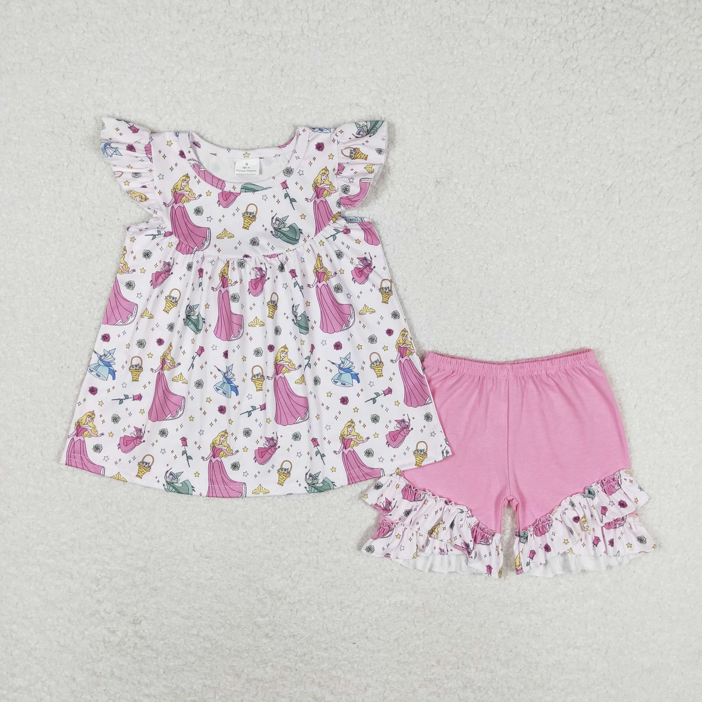 Cute Clothes GSSO0910 Baby Girls Pink Flowers Tunic Ruffle Shorts Clothes Sets