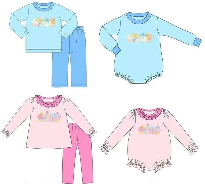 Custom moq 5 each style eta 6-7weeks baby girl clothes long sleeve pants set 2 and rompers 2-25.7.28