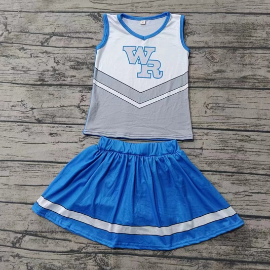 Custom moq 5 each style eta 6-7weeks baby girl clothes team blue sleeveless skirt sets-25.8.2