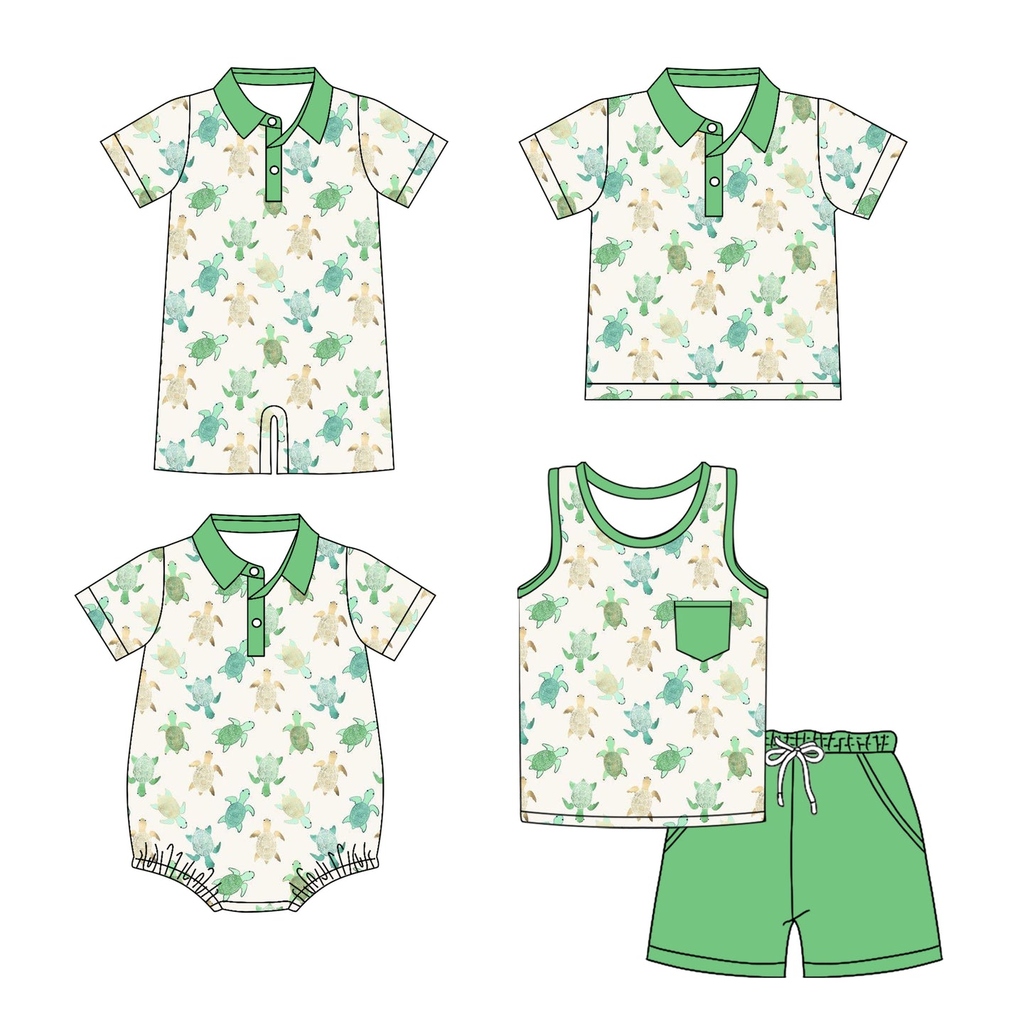 3.17 custom each style moq 5eta 4-6week Sibling Sister turtle baby boy sets and boy rompers 1 and romper 2 and top match family design