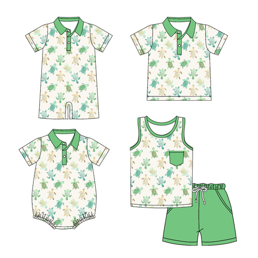 3.17 custom each style moq 5eta 4-6week Sibling Sister turtle baby boy sets and boy rompers 1 and romper 2 and top match family design