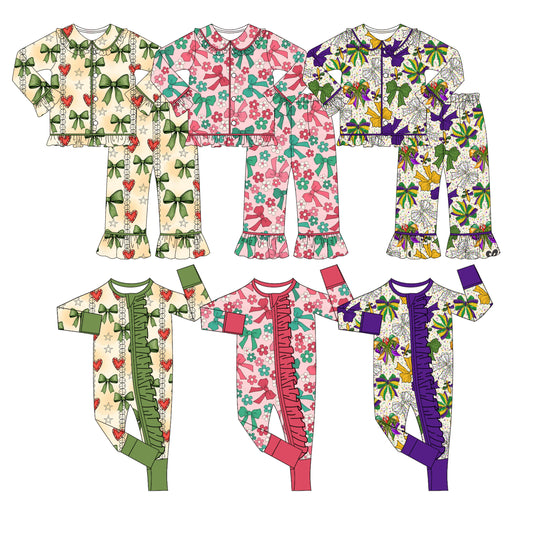 25.9.6 custom each style moq 5 eta 4-6week Sibling Sisters mardi gras baby girl long sleeve pants sets 1 and sets 3 and romper 1 and romper 3 match family design