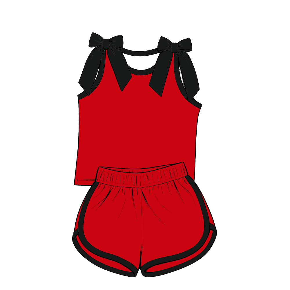 custom moq 5 mix size Baby Girls Solid Color Bow Sleeveless Top Shorts Summer Casual Clothes Set