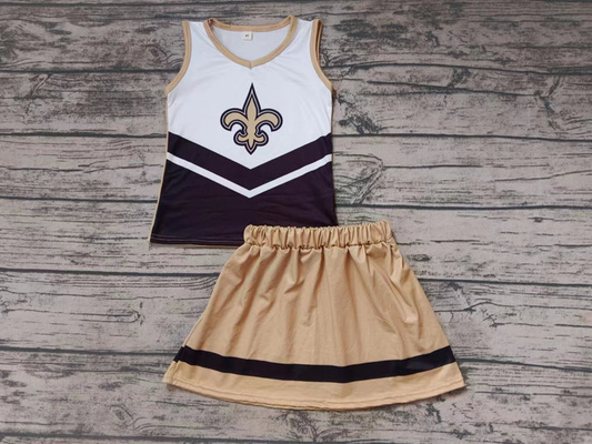 Custom moq 5 each style eta 6-7weeks baby girl clothes team khaki sleeveless skirts sets-25.8.6