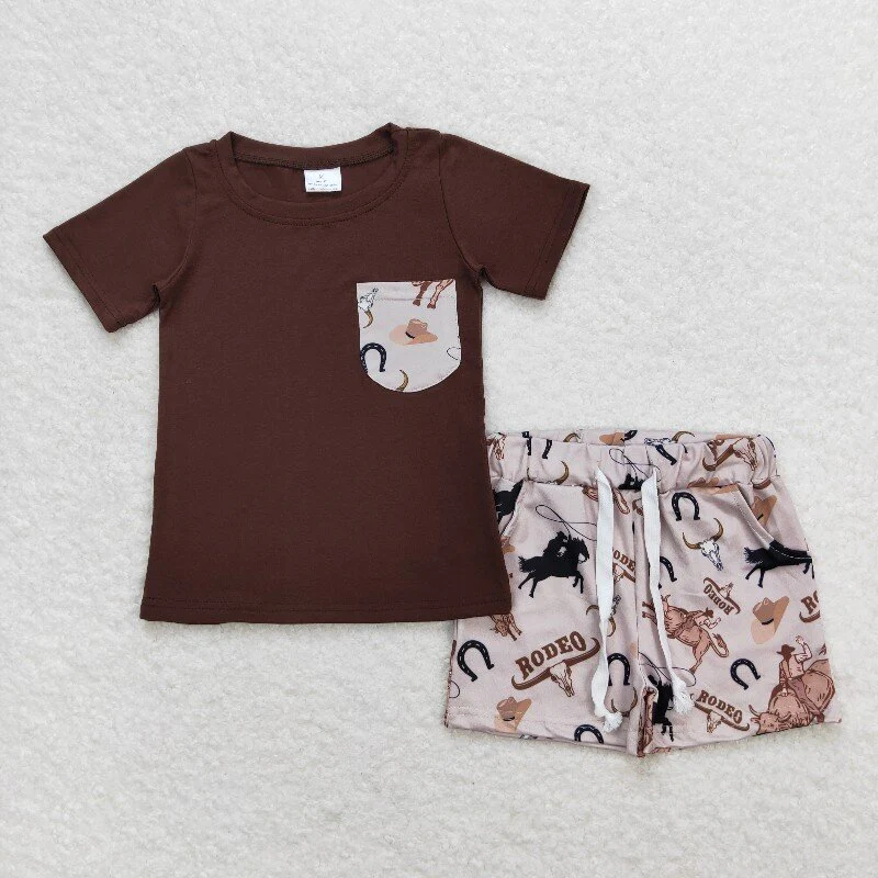 RTS NO MOQ Sibling baby boy clothes RODEO riding horse short sleeve shorts sets 2 and romper and short sleeve pants