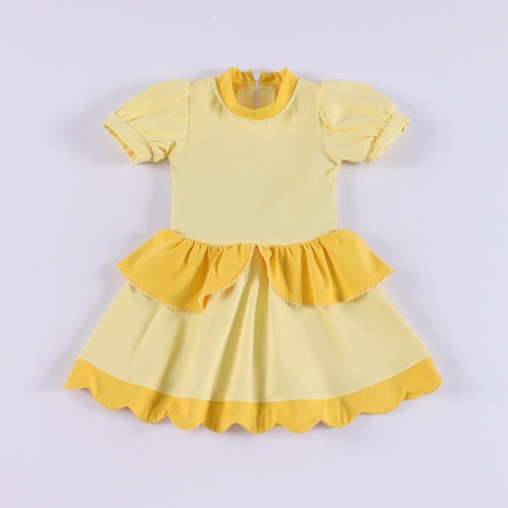 Custom moq 8 each style eta 6-7weeks baby girl clothes yellow short sleeve dress-25.9.16
