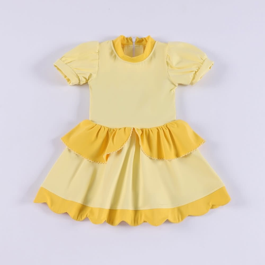 Custom moq 8 each style eta 6-7weeks baby girl clothes yellow short sleeve dress-25.9.16