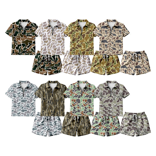 (Pre Order) No moq Adult Women's Camouflage Zip Pullover Short Set with Pockets Fashionable Outfit for Casual Comfort