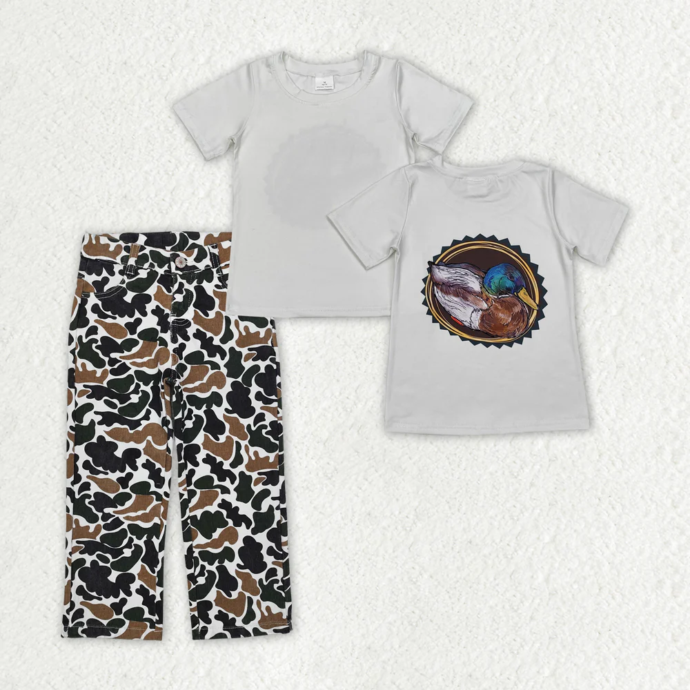 RTS NO MOQ Sibling Baby boy clothes duck camouflage short Sleeve pants Suits