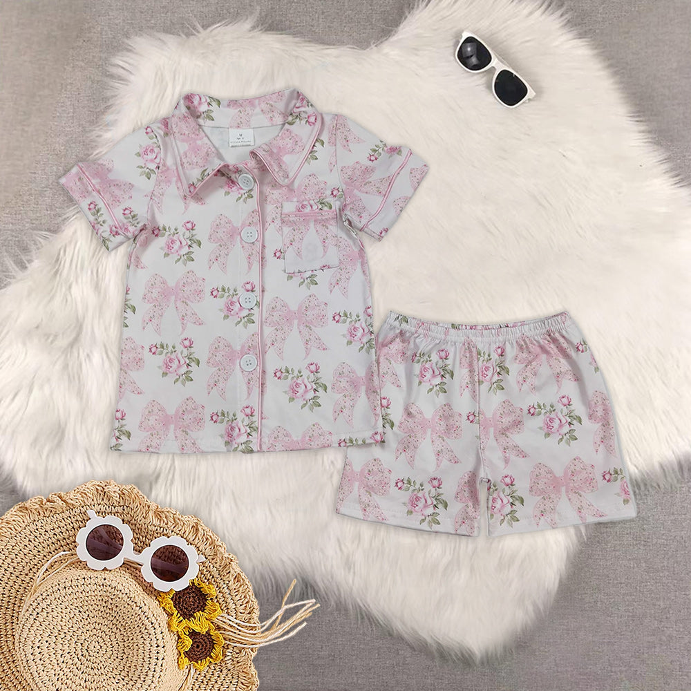 RTS NO MOQ Baby girl clothes Short Sleeve shorts pajamas Suit
