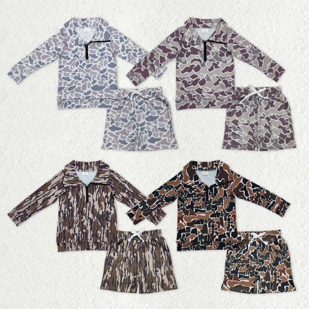 RTS Sibling baby boys clothes camouflage long Sleeve Shorts sets