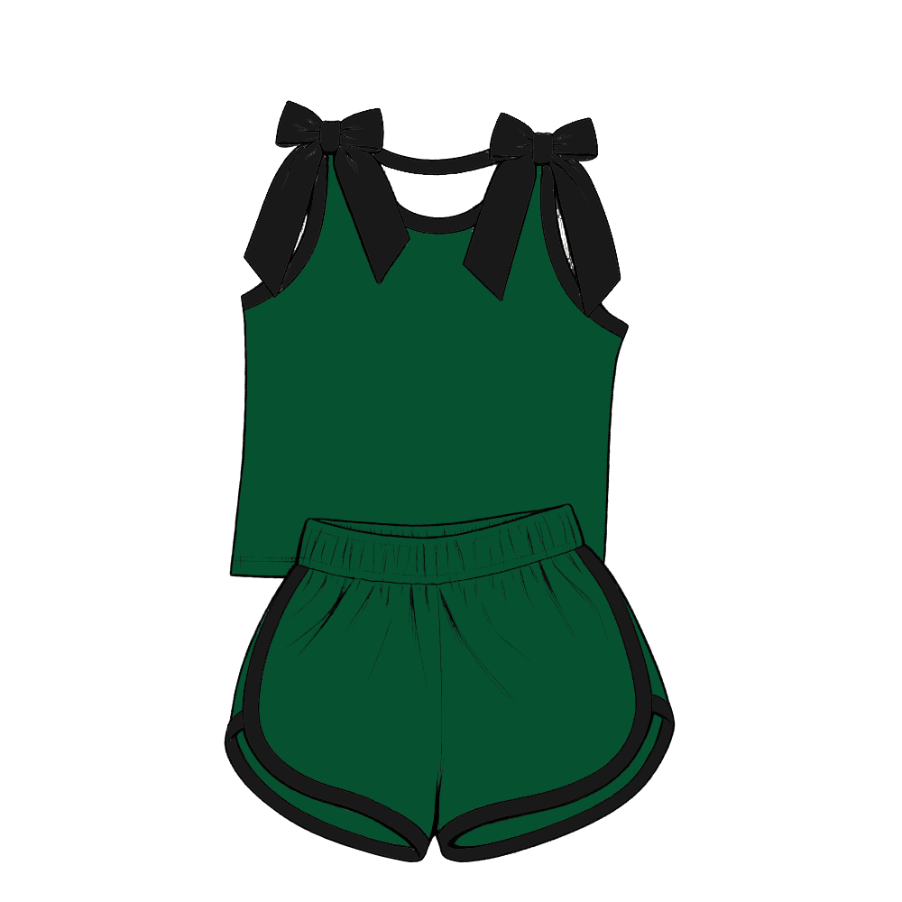 custom moq 5 mix size Baby Girls Solid Color Bow Sleeveless Top Shorts Summer Casual Clothes Set