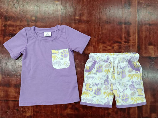 Custom moq 3 eta 6-7weeks baby boys clothes team purple short Sleeve shorts sets