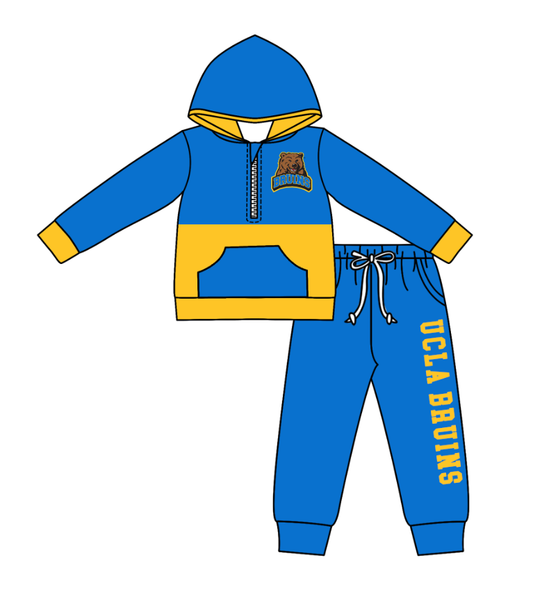 Custom moq 5 mix size eta 6-8weeks milk silk summer teams blue baby boy clothes hooded long sleeve pants sets-25.10.27