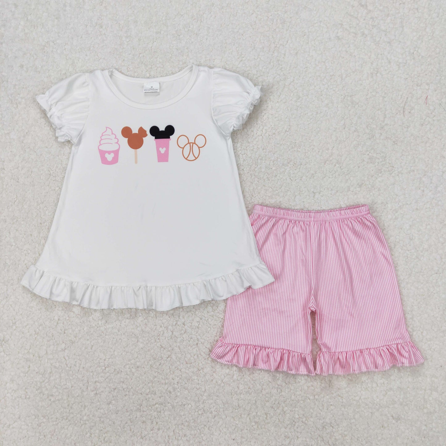 Cute Clothes GSSO2127 Baby Girls White Short Sleeve Top Ruffle Shorts Clothes Sets