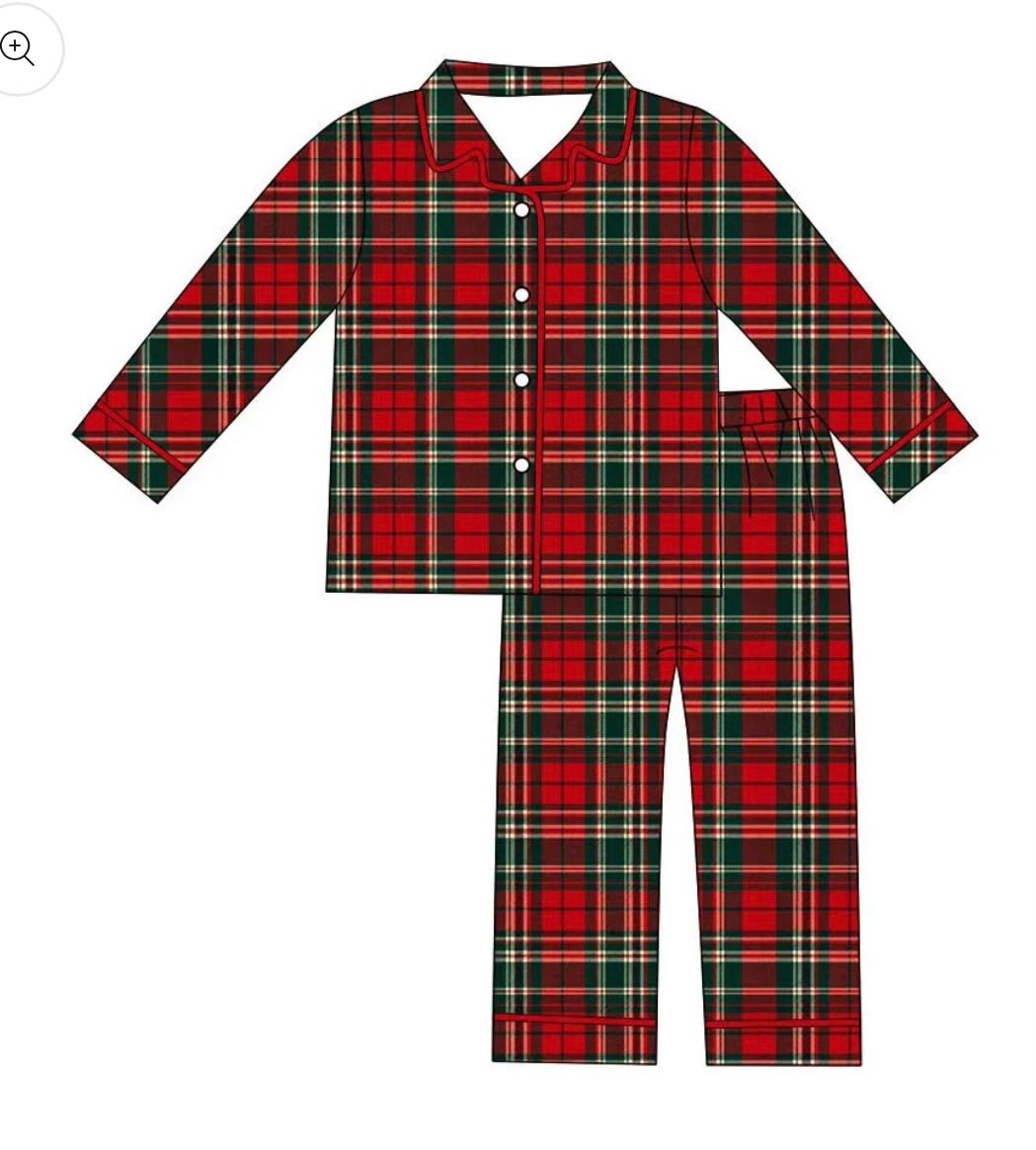 custom moq 5 mix size KLSH0105 Adult Green Plaid Christmas Pajama Set Long Sleeve Button Down Top And Pants Sets