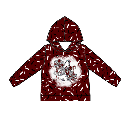 Custom moq 5 mix size milk silk summer team baby girls and boys clothes dark red hooded long sleeve top-25.10.24