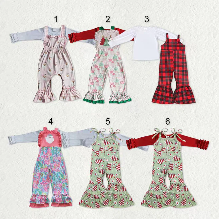 RTS NO MOQ Sibling baby girl clothes Christmas long sleeve long suspenders jumpsuits Sets