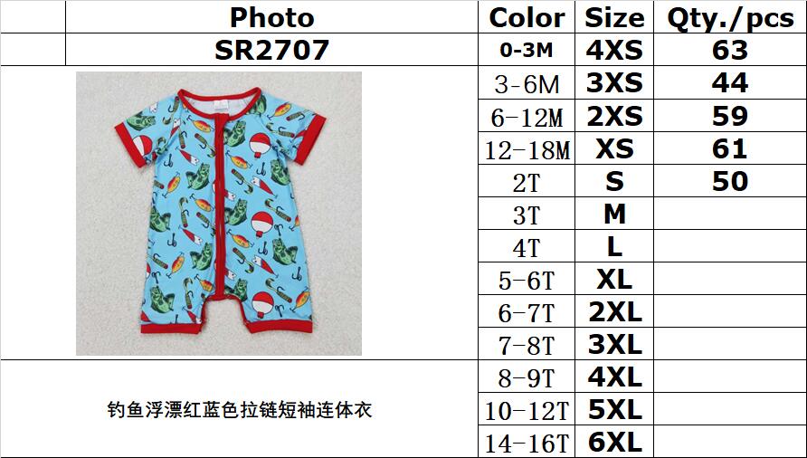 RTS NO MOQ ETA 5/7days arrived SR2707 fishing float red and blue zipper short sleeve jumpsuit
