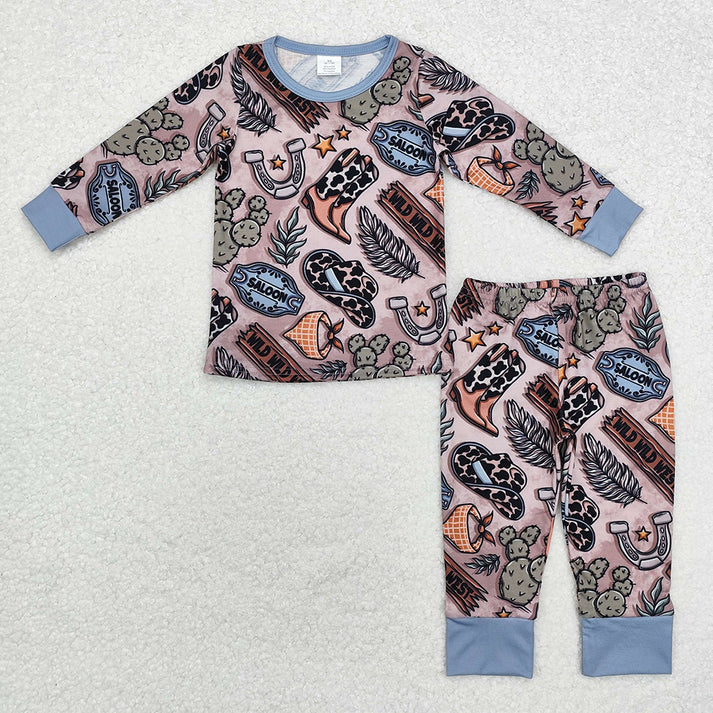 RTS NO MOQ bamboo western cowboy style boys long sleeve long pants pajamas set