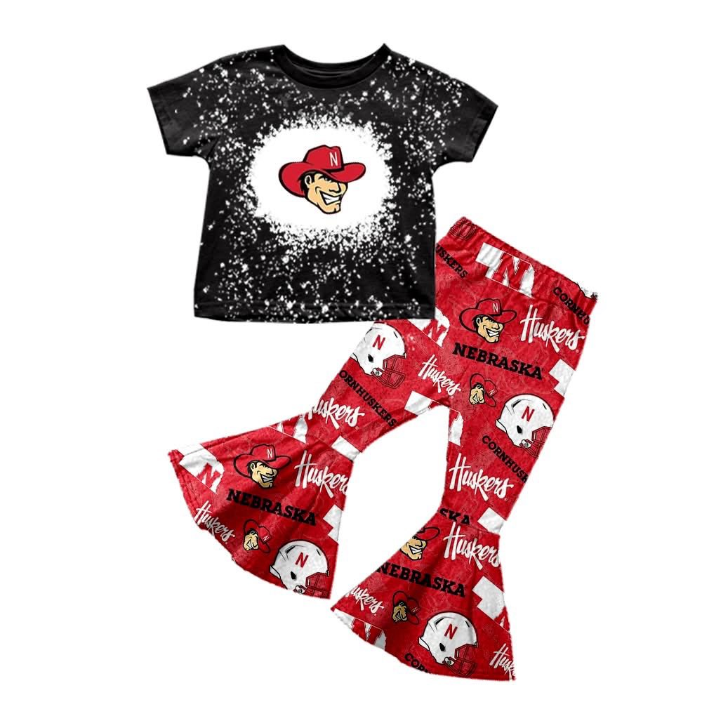 Custom moq 5 mix size milk silk eta 6-8weeks summer team black red baby girls clothes team short sleeve pants sets-25.7.15