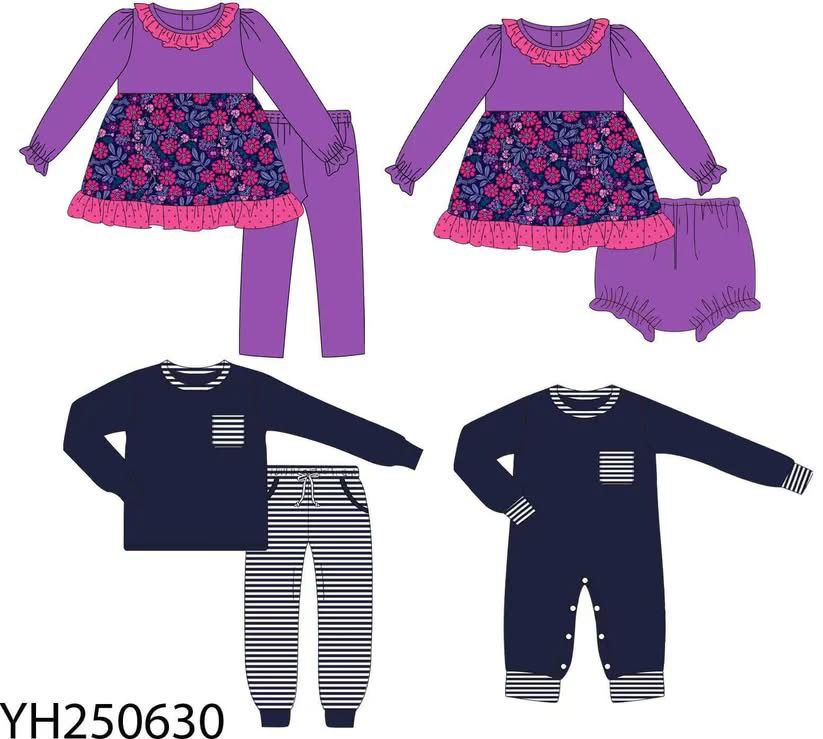 Custom moq 5 each style eta 6-7weeks baby girl clothes floral long sleeve pants set 2 and rompers and brief sets-25.8.28