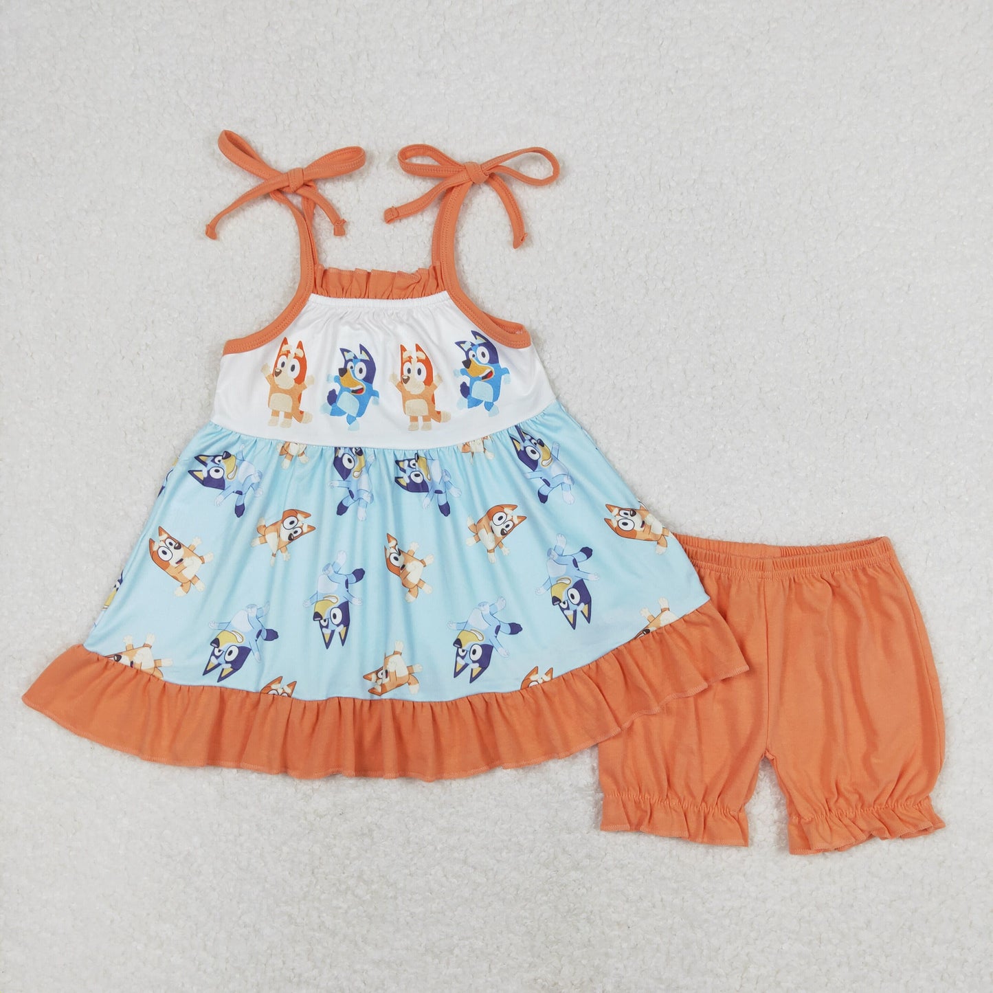 Cute Clothes GSSO0720 orange lace blue sleeveless shorts suit