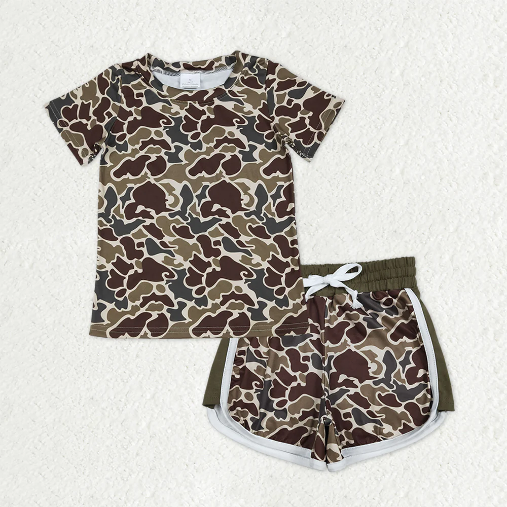 RTS baby girls Boys clothes and adult summer camouflage Short and long sleeve Shorts sets and top and adult pants and shorts and romper