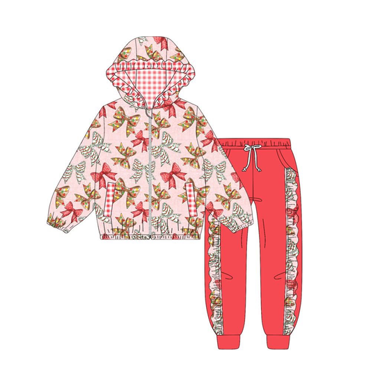 Custom moq 8 mix size eta 6-8weeks baby girl clothes bow hooded long sleeve pants set -25.9.16