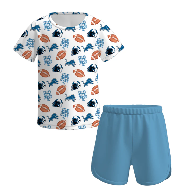 Custom moq 5 each style eta 6-7weeks baby boy and girl clothes team bow short sleeve shorts suits