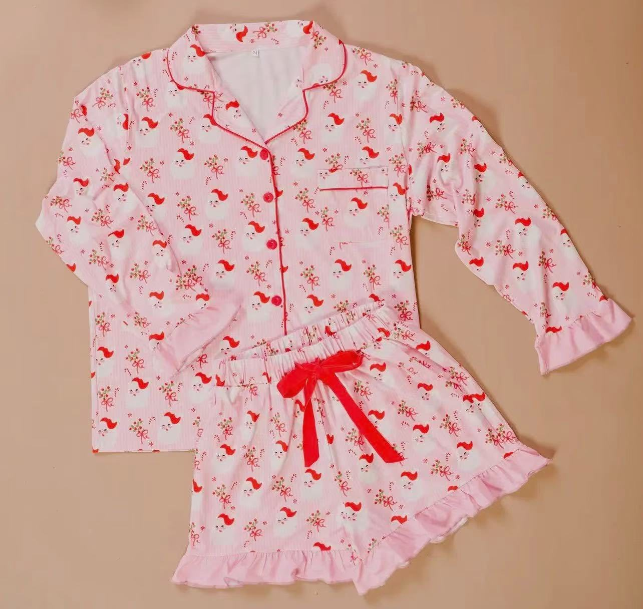 Custom moq 5 each style eta 6-7weeks baby girl long sleeve shorts set 1 and sets 2 and adult set 1 and adult set 2
