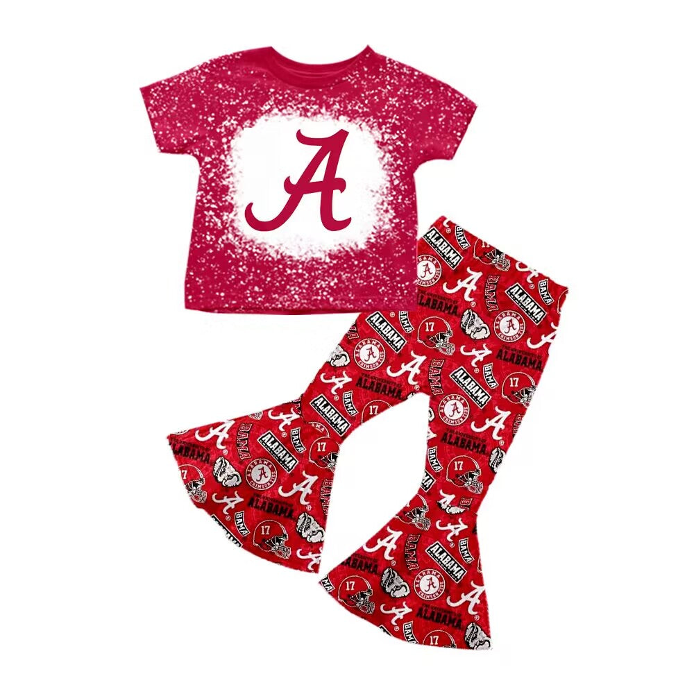 custom moq 3 eta 6-7weeks baby girls clothes team red Short sleeve + pants suit
