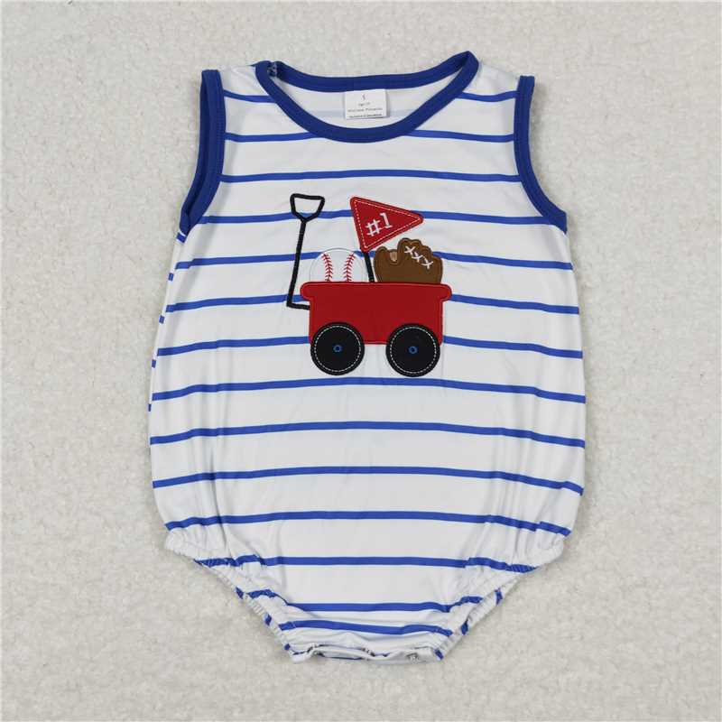 Baby boys baseball cart prints blue plaid white Sibling Sister Clothes Sets