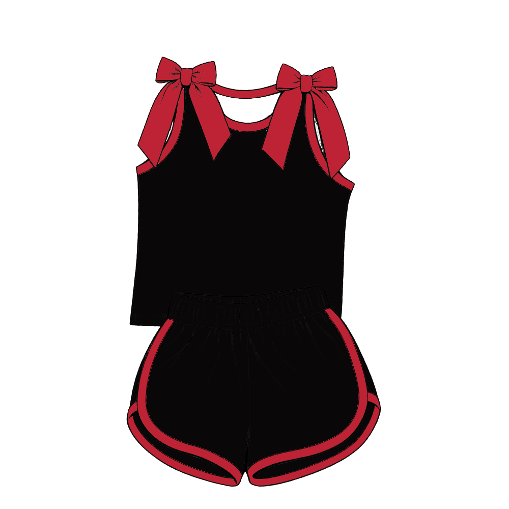 custom moq 5 mix size Baby Girls Solid Color Bow Sleeveless Top Shorts Summer Casual Clothes Set
