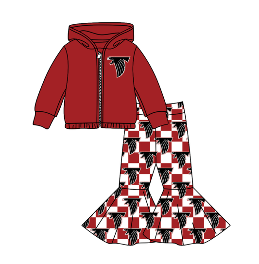 Custom moq 5 mix size milk silk summer teams baby girls clothes red hooded long sleeve pants sets-25.10.31