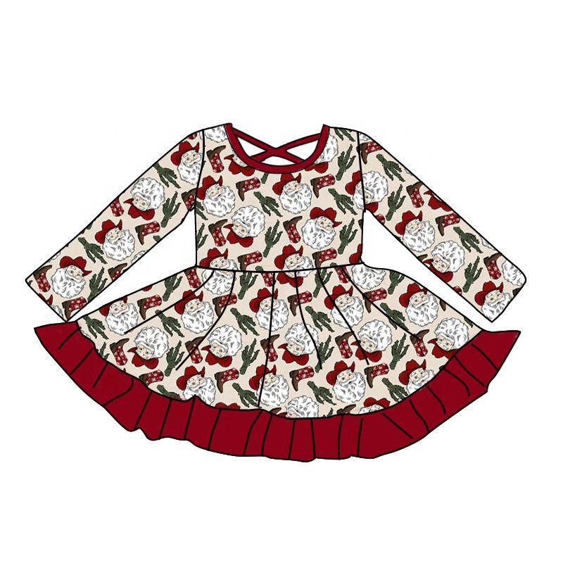 Custom moq 5 each style eta 6-7weeks baby girl clothes Christmas long sleeve dress-25.8.15