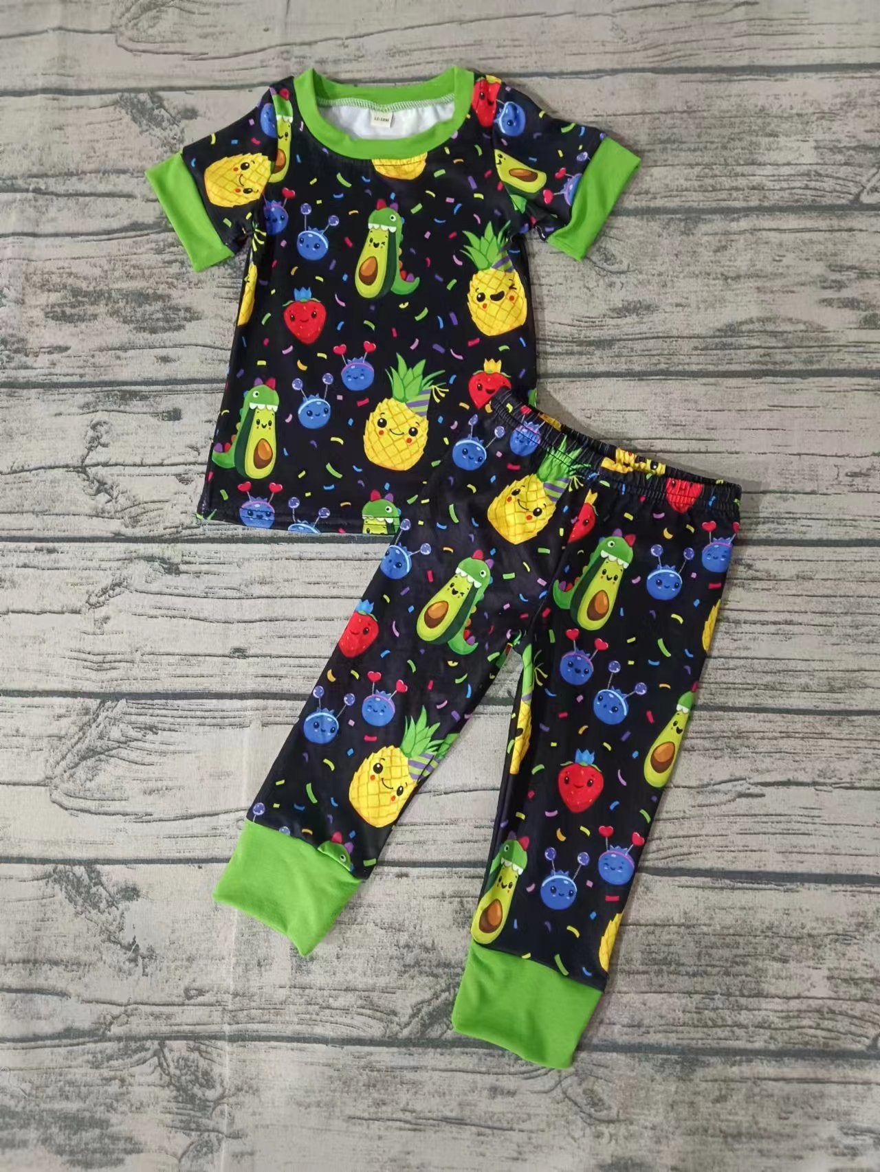 custom moq 5 eta 5weeks mix size baby boys clothes Pineapple black short sleeve pants Suit