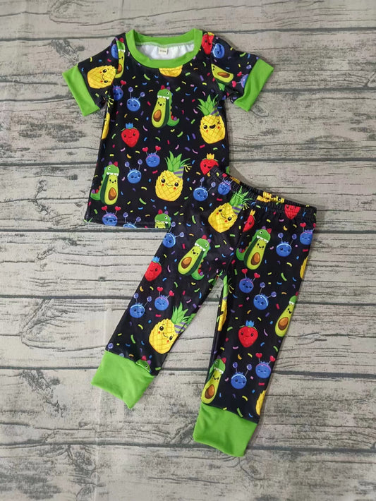 custom moq 5 eta 5weeks mix size baby boys clothes Pineapple black short sleeve pants Suit