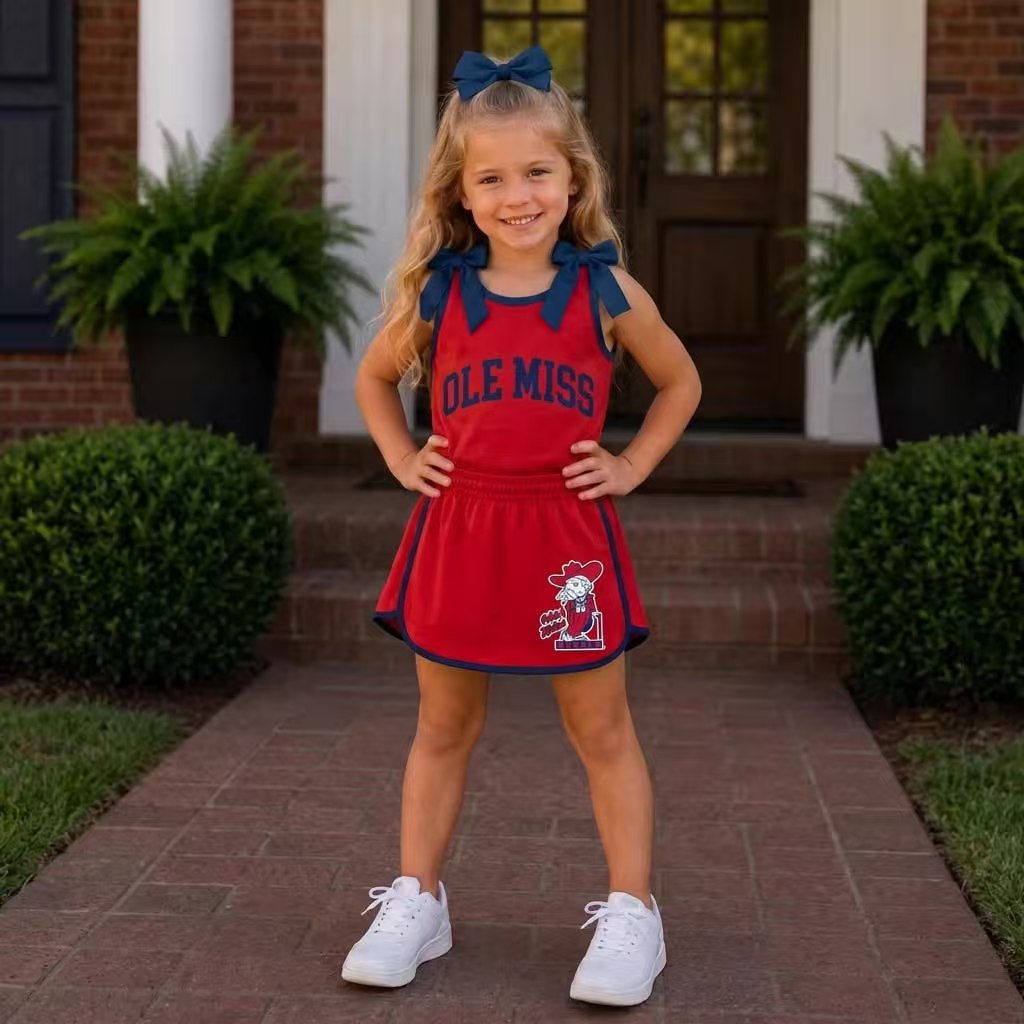 custom moq 5 mix size AADH02 Baby Girls Checked Bow Sleeveless Tank Top Skirts Summer Team Outfit