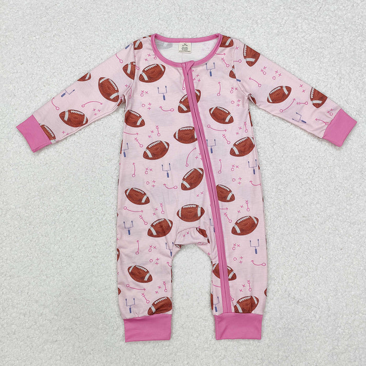 RTS NO MOQ Baby Infant Toddler Football Zip Bamboo Rompers