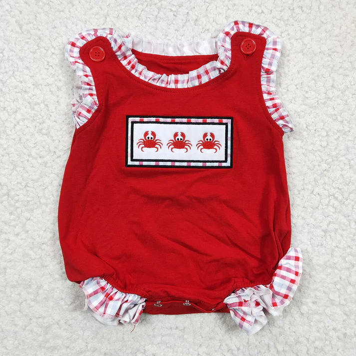 RTS NO MOQ baby boy clothes embroidery crab Rompers Clothes Sets