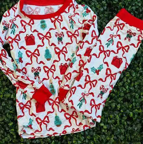 RTS NO MOQ Sibling baby girl clothes Christmas Bow Long Sleeve pants Set