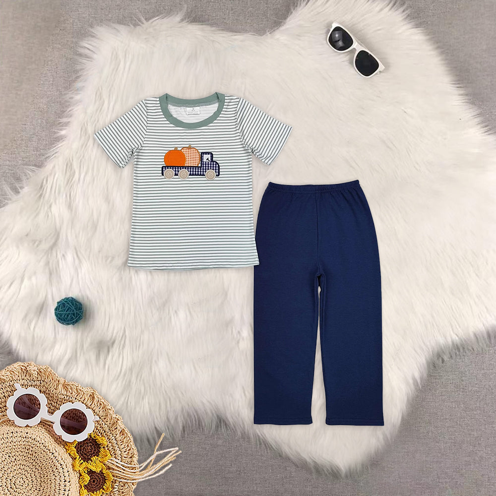 RTS NO MOQ baby boy clothes Embroidery short sleeve pants Sets