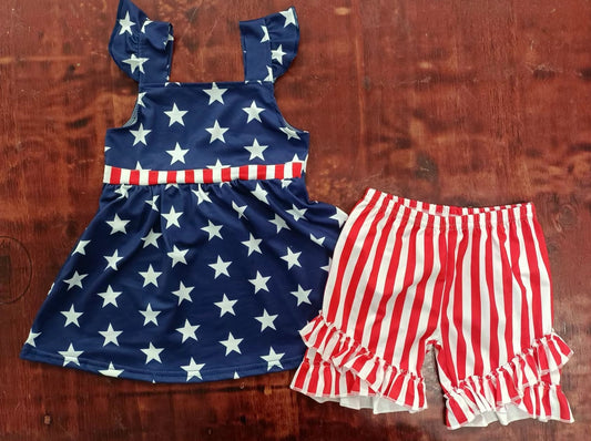custom moq 5 eta 5weeks summe baby girls clothes stras flying sleeve red striped shorts Set