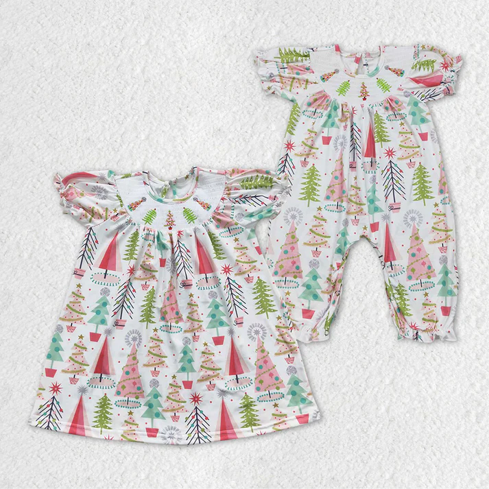 RTS NO MOQ Sibling baby girl clothes Embroidery summer skirt Christmas smock dresses and rompers