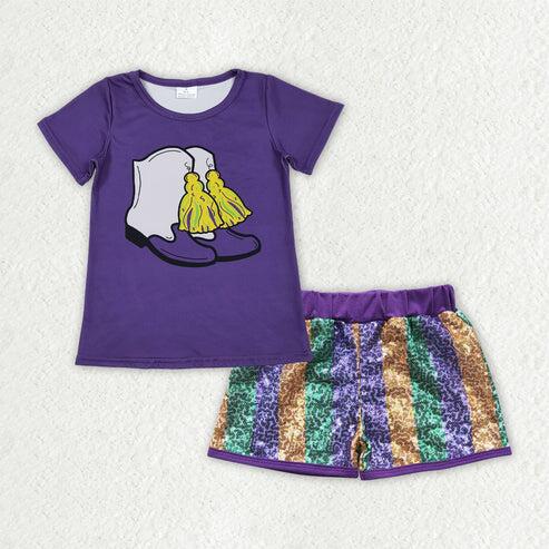 RTS NO MOQ Sibling Baby Girls Mardi Gras Sequin Stripe Top And Shorts Set Cute Festive Outfit for Infants Baby Clothing Set