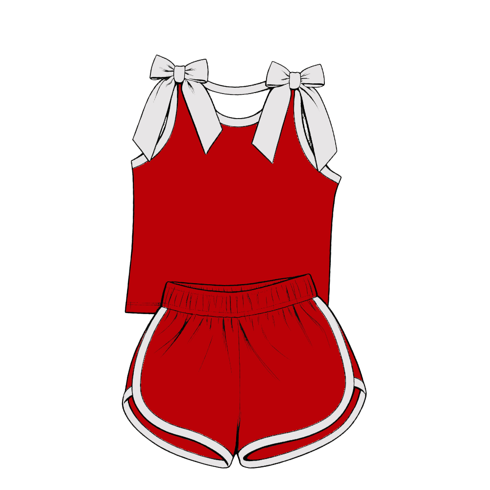 custom moq 5 mix size Baby Girls Solid Color Bow Sleeveless Top Shorts Summer Casual Clothes Set