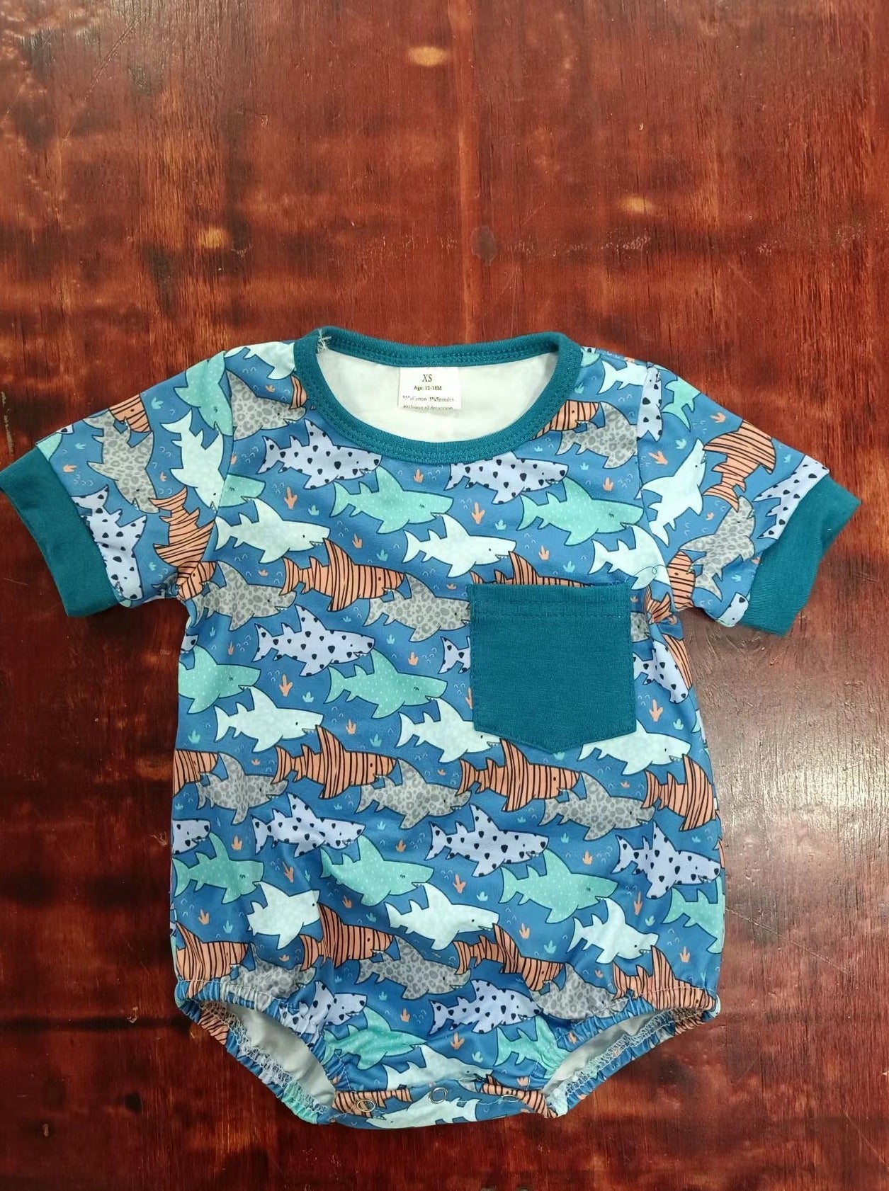 custom moq 5 eta 4-6weeks mix size baby boys clothes fish short sleeve summer Romper